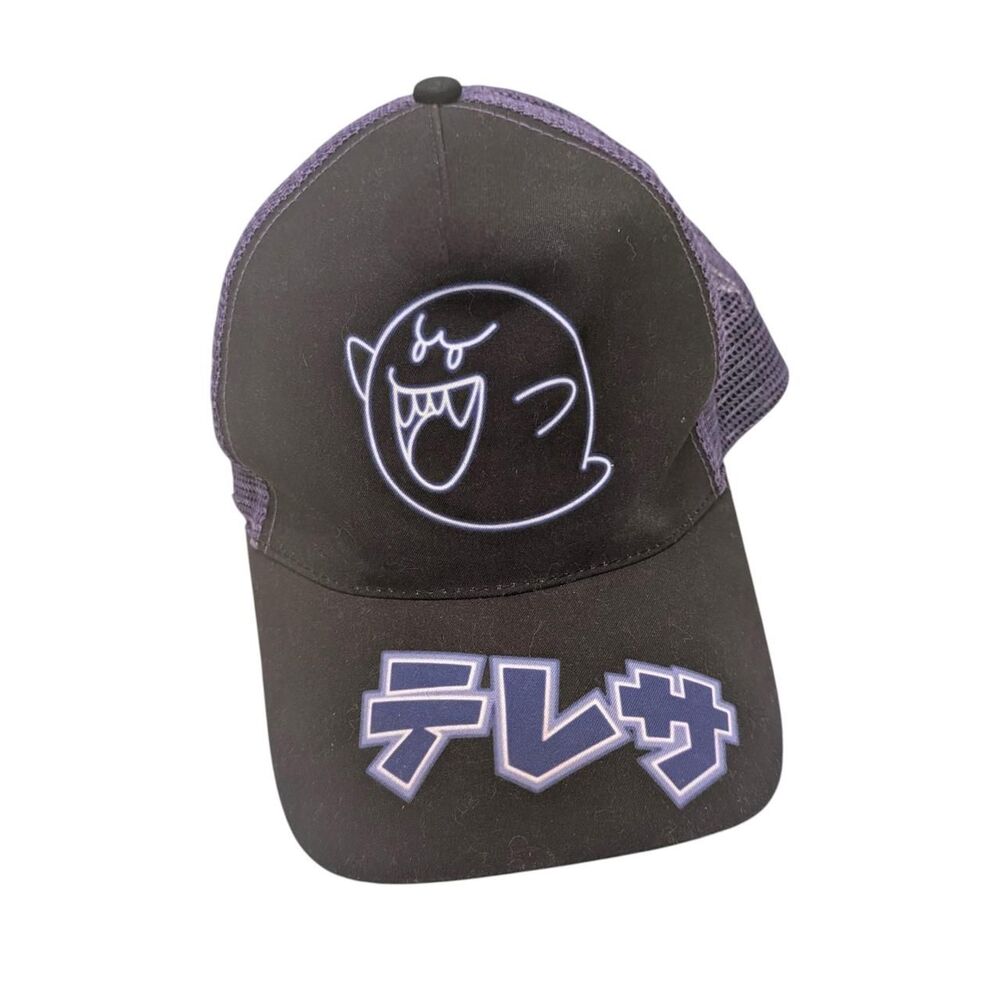 Super Nintendo World Boo Ghost Trucker Hat Black Purple Mesh Snapback Teresa